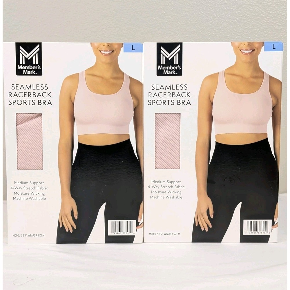 Member's Mark Seamless Racerback Sports Bra Women L Pink 2-Pack Stretch New